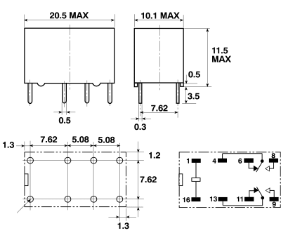 Product image for Omron, 12V dc Coil Non-Latching Relay DPDT, 2A Switching Current PCB Mount