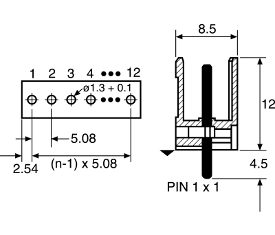 Product image for 2 WAY VERTICAL OPEN ENDS PCB HEADER