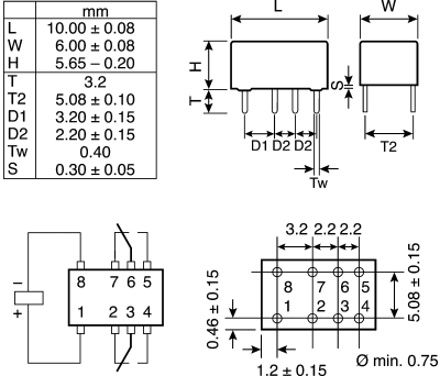 Product image for DPDT TELECOM PCB RELAY, 2A 5VDC COIL