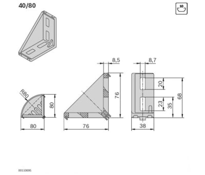 Product image for Bosch Rexroth Black Polypropylene Angle Bracket Cap 40 x 80 mm strut profile , Groove 10mm