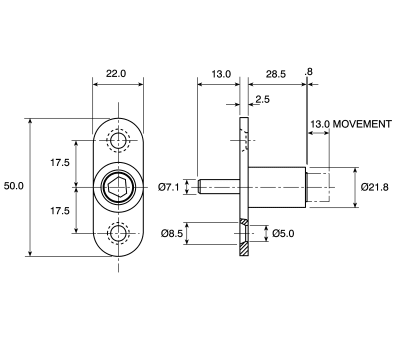 Product image for PLUNGER LOCK,28.5MM HOUSING