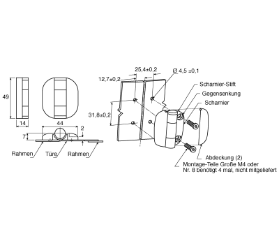 Product image for PLASTIC DETENT HINGE,49X44X7MM