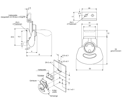 Product image for ROTARY ACTION DRAW STAINLESS STEEL LATCH