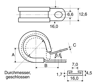 Product image for 6mm Black Stainless Steel P Clip