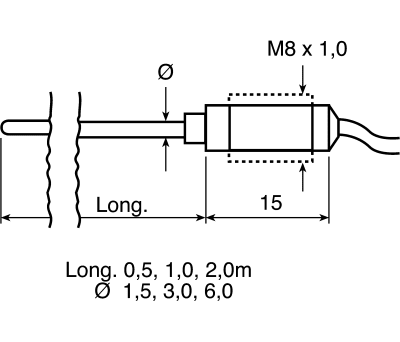 Product image for RS PRO Type K Thermocouple 1m Length, 6mm Diameter → +1100°C