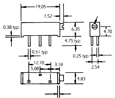 Product image for Vishay 43P Series 20-Turn Through Hole Trimmer Resistor with Pin Terminations, 20kΩ ±10% 1/2W ±100ppm/°C Side Adjust