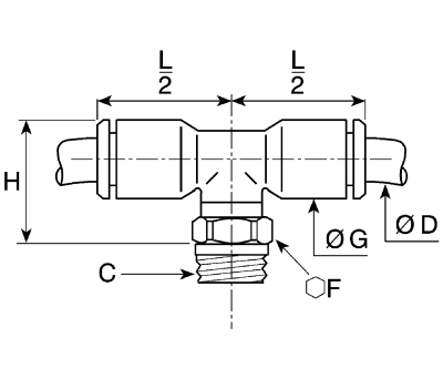 Product image for Male taper thread tee adaptor,R1/4x6mm