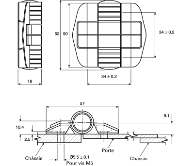 Product image for PLASTIC/STEEL HINGE,57X52X10.4MM