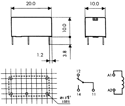 Product image for SPDT PCB power relay,5A 24Vdc coil