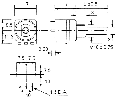 Product image for Push-push main switch pot,10K lin 16mm