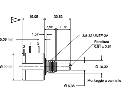 Product image for Vishay 1 Gang 3 Turn Rotary Wirewound Potentiometer with an 6.35 mm Dia. Shaft - 5kΩ, ±5%, 1W Power Rating, Linear,