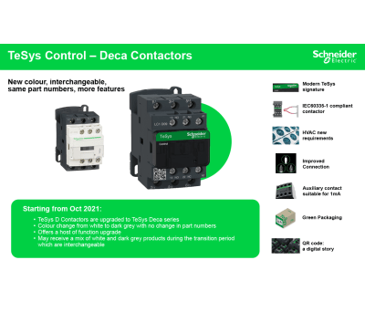 Product image for Schneider Electric TeSys D Green LC1D 3 Pole Contactor - 50 A, 24 V dc Coil, 3NO, 22 kW