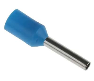 Product image for RS PRO Insulated Crimp Bootlace Ferrule, 8mm Pin Length, 1.5mm Pin Diameter, 0.75mm² Wire Size, Blue