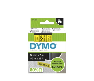 Product image for DYMO D1 BLK ON YEL LABELLING TAPE,12MM