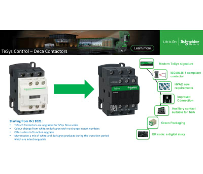 Product image for Schneider Electric TeSys D Green LC1D 3 Pole Contactor - 25 A, 230 V ac Coil, 3NO, 11 kW