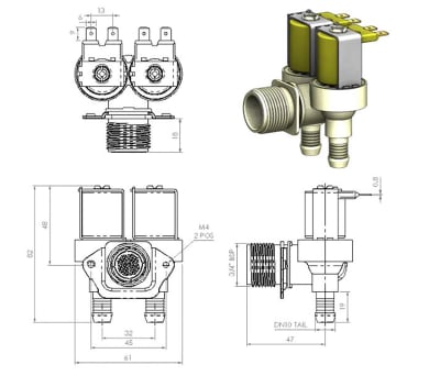 Product image for WATER SOLENOID VALVE 3 PORT 90? NC 3/4"