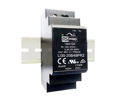 Product image for RS PRO DIN Rail Power Supply 120 → 370 V dc, 85 → 264 V ac Input Voltage, 48V Output Voltage, 750mA