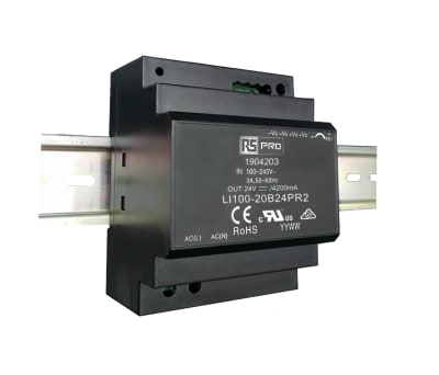 Product image for RS PRO DIN Rail Power Supply 120 → 370 V dc, 85 → 264 V ac Input, 24V Output, 4.2A 100.8W