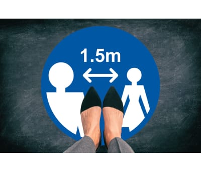 Product image for RS PRO Vinyl Social Distancing 1.5m Apart Floor Sign, Self-Adhesive 400mm