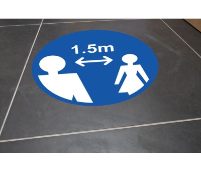 Product image for RS PRO Vinyl Social Distancing 1.5m Apart Floor Sign, Self-Adhesive 400mm