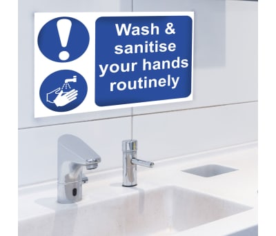 Product image for RS PRO PVC Mandatory Hygiene Sign With English Text, 300 x 200mm