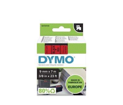 Product image for DYMO D1 BLACK ON RED LABELLING TAPE,9MM