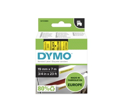 Product image for DYMO D1 BLACK ON YEL LABELLING TAPE,19MM