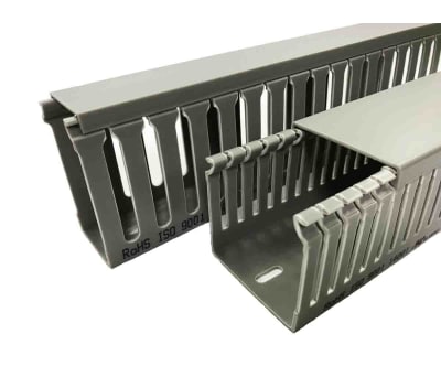 Product image for Grey PVC open slot trunking,50x50mm 2m L