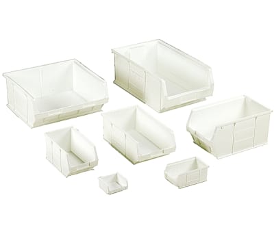 Product image for RS PRO White Plastic Stackable Storage Bin, 181mm x 205mm x 350mm