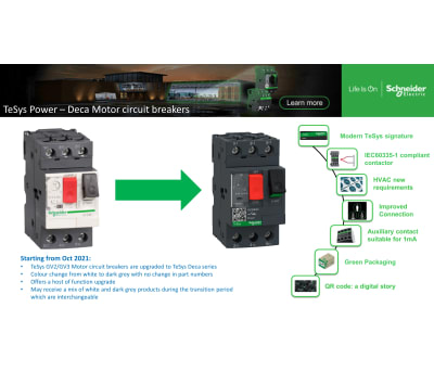 Product image for Schneider Electric TeSys Auxiliary Contact - 1NC + 1NO, 2 Contact, Front Mount, 2.5 A