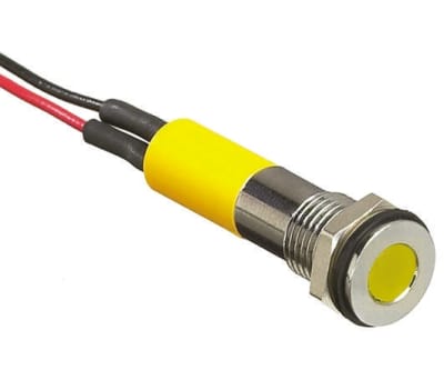 Product image for 8mm flush bright chr LED wires, yel 2Vdc