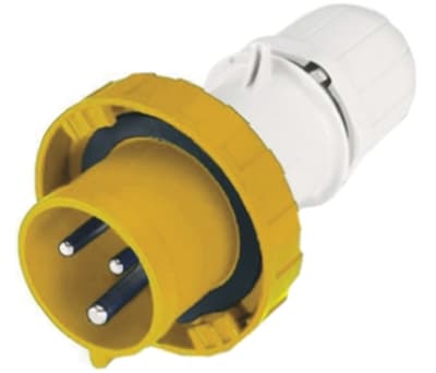 Product image for RS PRO IP66, IP67 Yellow Cable Mount 2P+E Industrial Power Plug, Rated At 16.0A, 110.0 V