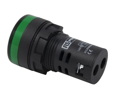 Product image for RS PRO, Panel Mount Green LED Pilot Light, 22mm Cutout, IP65, 110 V ac