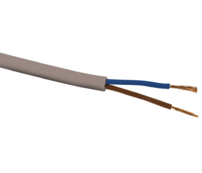 Product image for RS PRO 2 Core 1.5 mm² Mains Power Cable, Grey Polyvinyl Chloride PVC Sheath 100, 16 A 300 V, 500 V, 3182Y H05VV-F