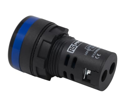 Product image for RS PRO, Panel Mount Blue LED Indicator, 22mm Cutout, IP65, 12V ac/dc