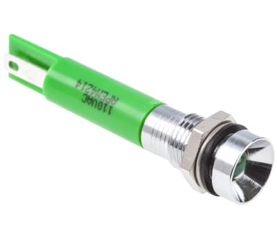 Product image for 8mm recess hyper bright LED, green 110V