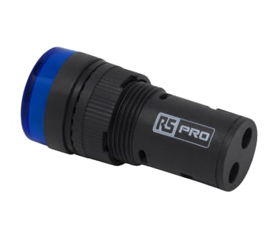 Product image for RS PRO, Panel Mount Blue LED Pilot Light, 16mm Cutout, IP40, Round, 230 V ac