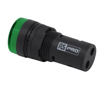 Product image for RS PRO, Panel Mount Green LED Pilot Light, 16mm Cutout, IP40, Round, 12 V ac/dc