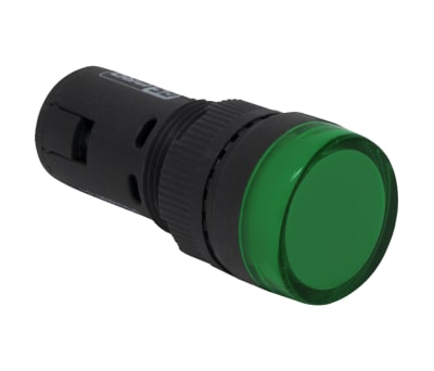 Product image for RS PRO, Panel Mount Green LED Pilot Light, 16mm Cutout, IP40, Round, 230 V ac