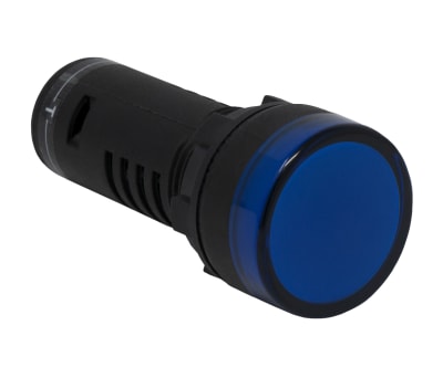 Product image for RS PRO, Panel Mount Blue LED Pilot Light Complete With Test Circuit, 22mm Cutout, IP65, Round, 24 V ac/dc