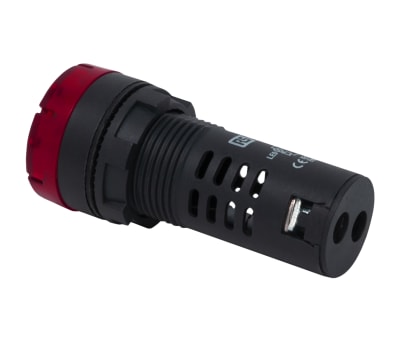 Product image for RS PRO, Panel Mount Red LED Pilot Light Complete With Sounder, 22mm Cutout, IP30, Round, 120 V ac/dc