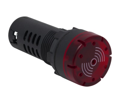 Product image for RS PRO, Panel Mount Red LED Pilot Light Complete With Sounder, 22mm Cutout, IP30, Round, 120 V ac/dc