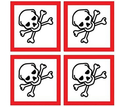 Product image for SHEET OF 4 100X100MM TOXIC SYMBOLS GHS L