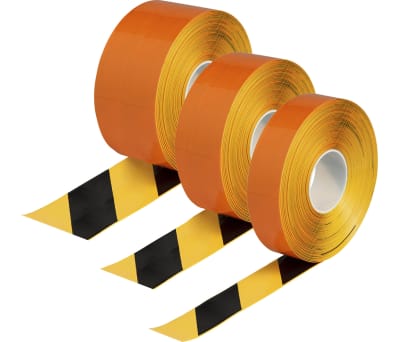 Product image for Brady Black/Yellow Vinyl Lane Marking Tape, 50.8mm x 30.48m