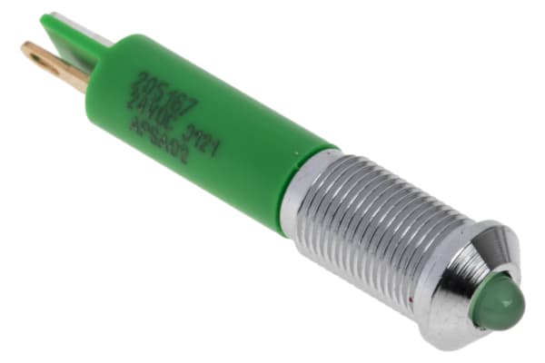 Product image for RS PRO Green Indicator, 24V dc, 6mm Mounting Hole Size, Solder Tab Termination