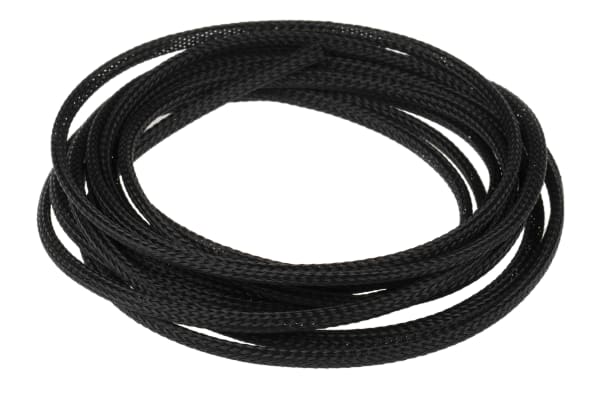 RS PRO Expandable Braided PET Black Cable Sleeve, 15mm Diameter, 5m Length