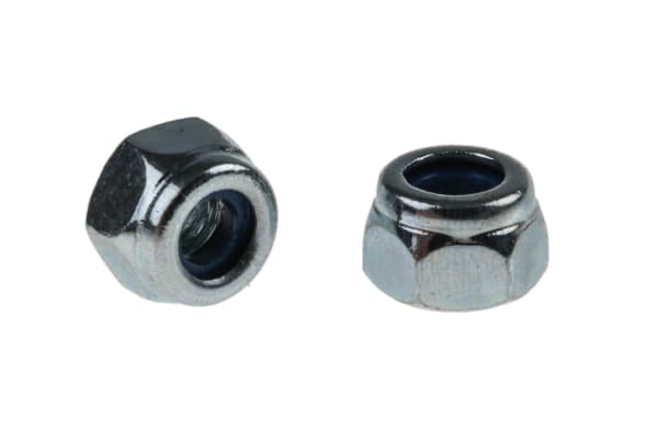 Product image for RS PRO, M3, Bright Zinc Plated Steel Nylon Insert Lock Nut