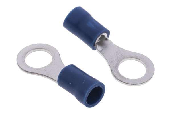 Product image for RS PRO Insulated Ring Terminal, M6 Stud Size, 1.5mm² to 2.5mm² Wire Size, Blue