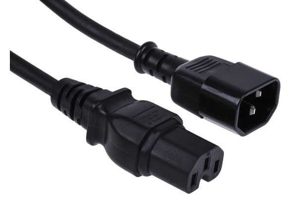 Product image for RS PRO IEC C14 Plug to IEC C15 Socket Power Cord, 2m
