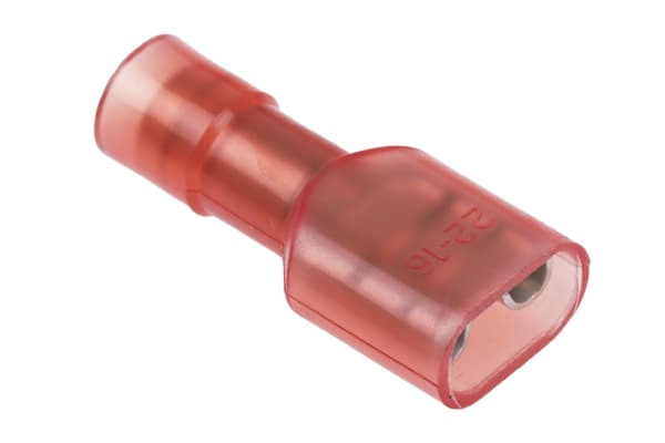 Product image for RS PRO Red Insulated Female Crimp Receptacle, 6.35 x 0.8mm Tab Size, 0.5mm² to 1.5mm²